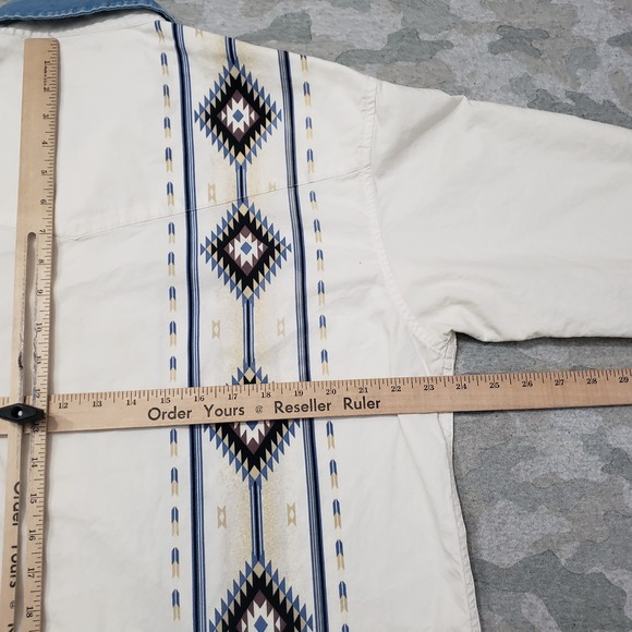 Plains Western Wear Shirt Mens Large White Pockets Pearl Snap Short Sleeve Aztec - Picture 8 of 10